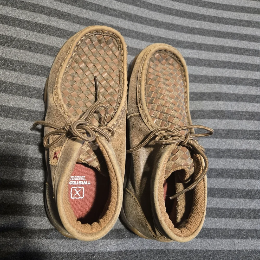 Twisted X Youth Brown Bomber and Tan Basketweave Driving Moccasin